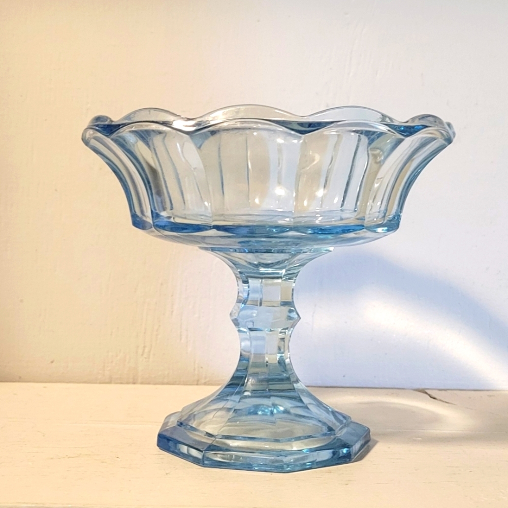 Light Blue Glass Pedestal Candy Dish